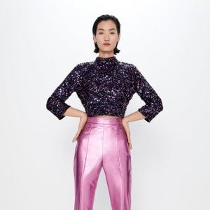Purple Sequins Crop Top